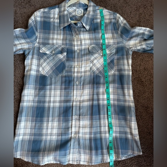 Blue Rain Francesca’s Large‎ Blue Plaid Button Down Cotton Western Boho - Picture 9 of 10